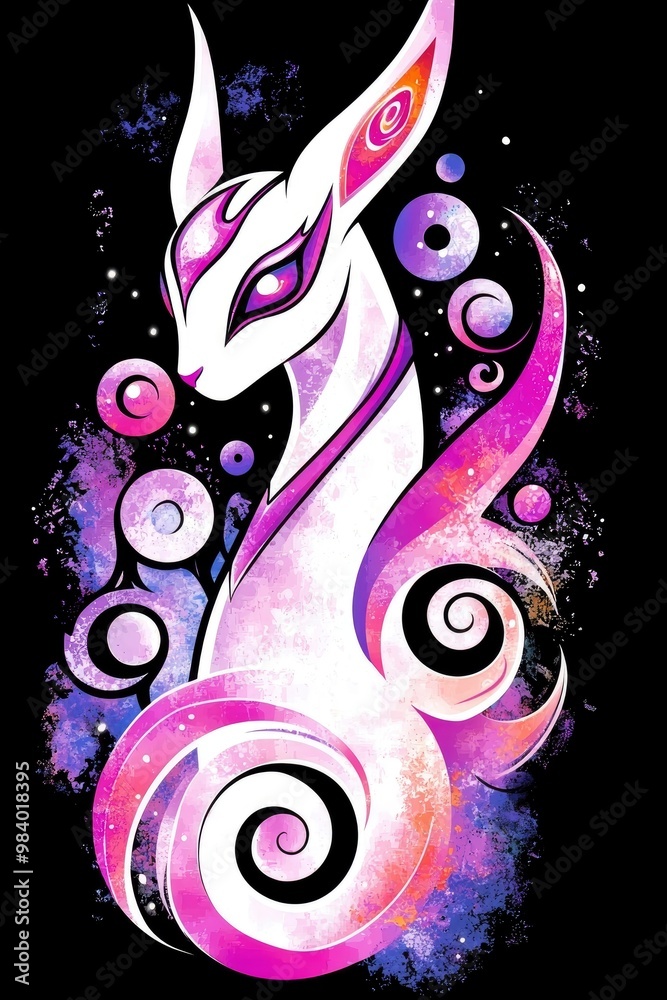 Fototapeta premium Mystical White Creature with Pink Swirls and Galaxy Background