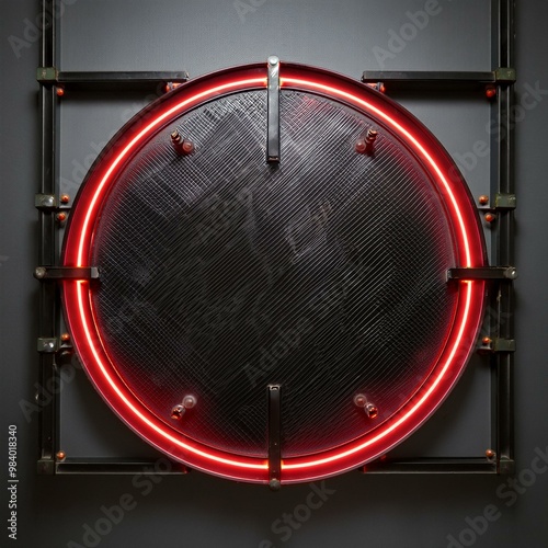 Futuristic industrial and neon style sign with red colours