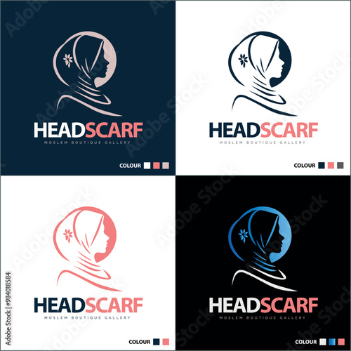 headscarf moslem woman beauty boutique silhouette logo set template design
