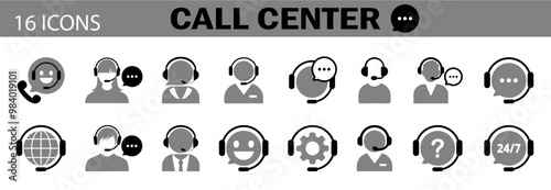 Set of Customer support service icons collection. Assistance, technical support, customer service, call center, hotline, operator, photo