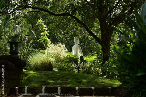 Meditation spot in outdoors green garden area