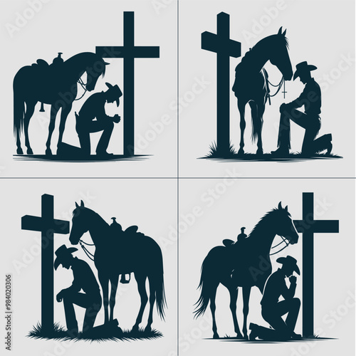 Cowboy Kneeling in the cross svg File, Kneeling Cowboy svg, Rodeo Boy svg, Western Cowboy Svg, Kneeling svg, Kneeling Praying, Cowboy Svg