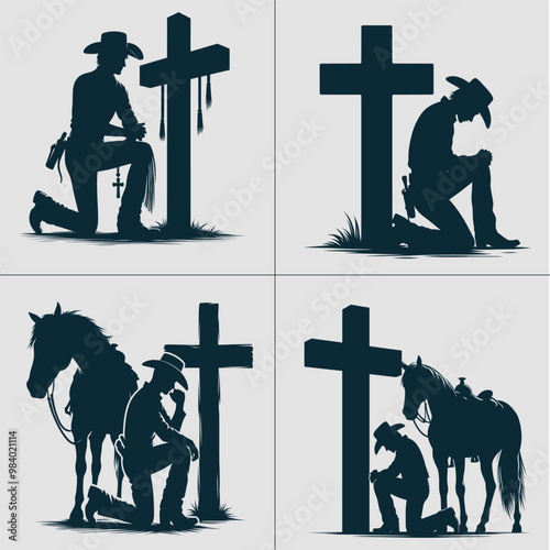 Cowboy Kneeling in the cross svg File, Kneeling Cowboy svg, Rodeo Boy svg, Western Cowboy Svg, Kneeling svg, Kneeling Praying, Cowboy Svg