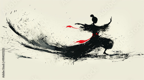 Chinese martial arts man, ink painting. photo