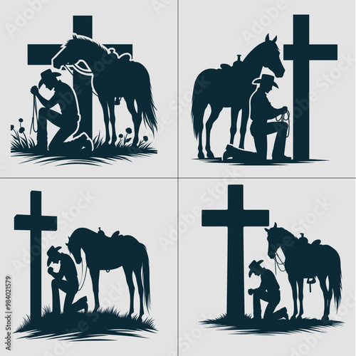 Cowboy Kneeling in the cross svg File, Kneeling Cowboy svg, Rodeo Boy svg, Western Cowboy Svg, Kneeling svg, Kneeling Praying, Cowboy Svg