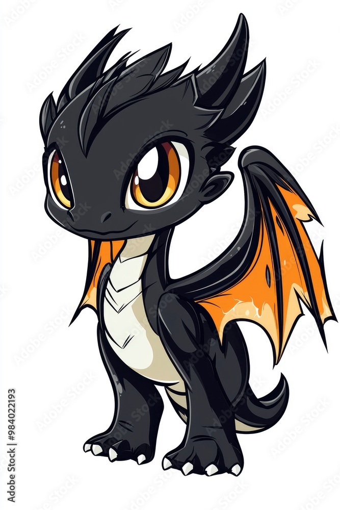 Cute Cartoon Black Dragon with Orange Wings Cute Cartoon Black Dragon with Orange Wings