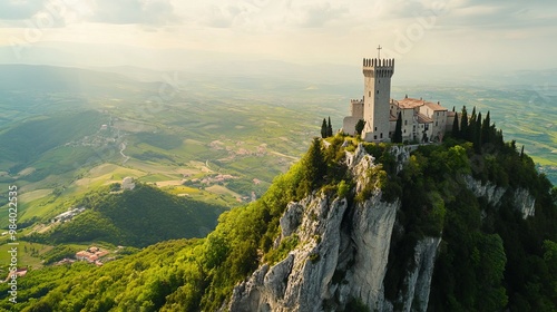 A beautiful view of the Guaita Tower on Mount Titano in the Republic of San Marino photo