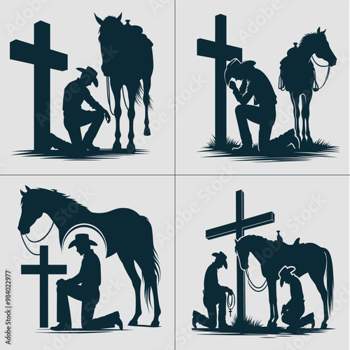 Cowboy Kneeling in the cross svg File, Kneeling Cowboy svg, Rodeo Boy svg, Western Cowboy Svg, Kneeling svg, Kneeling Praying, Cowboy Svg