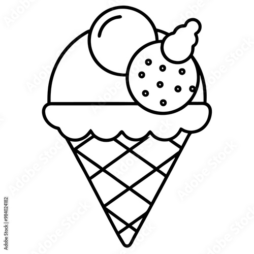 summer dessert waffle cone outline coloring book page line art drawing