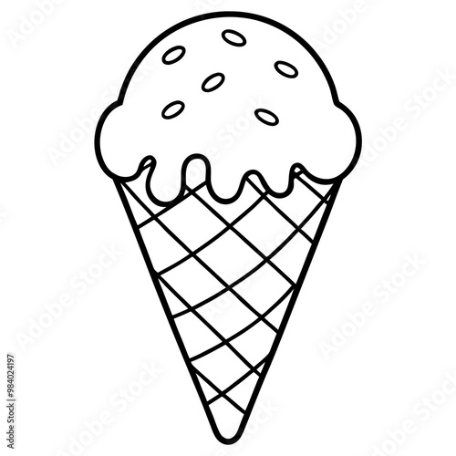 summer dessert waffle cone outline coloring book page line art drawing