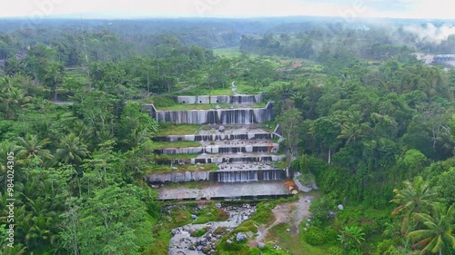 Aerial view of the Grojogan Watu Purbo waterfalls in Yogyakarta, Indonesia. photo