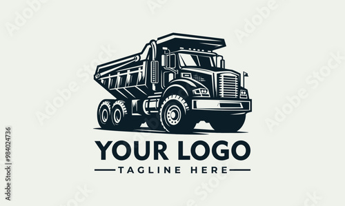 Vector logo sketch of a dump truck suitable for constructionthemed designs or childrens coloring books. Transportation illustration for various projects.