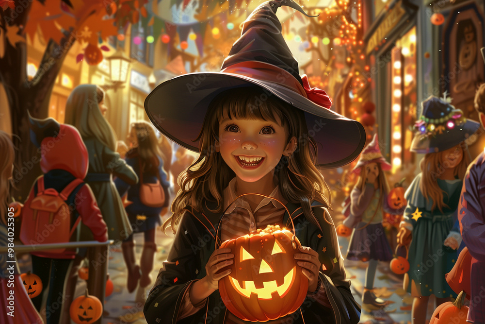 Naklejka premium The image captures a delightful Halloween scene