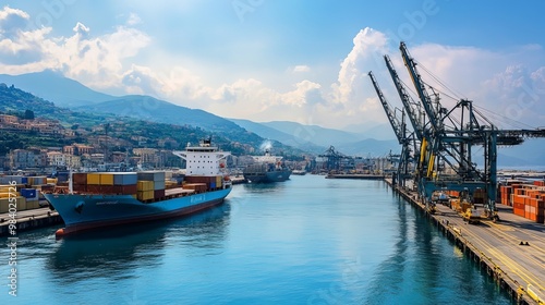 La Spezia, Italy: Cargo ships loading and unloading goods at the seaport
