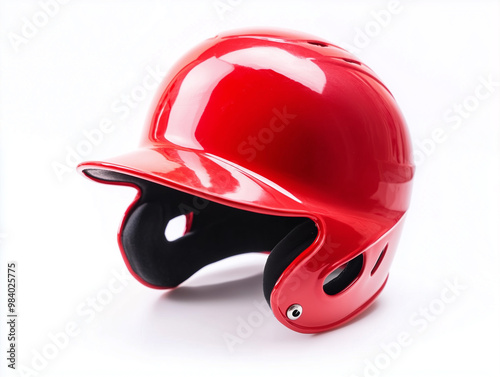 Red baseball helmet on white background