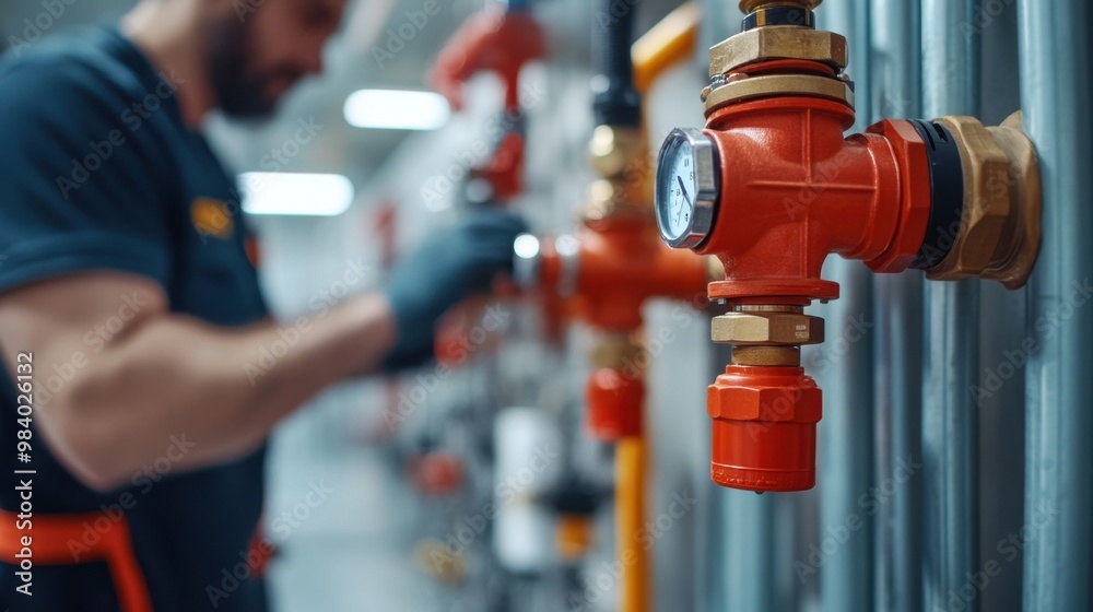 Professional Worker Inspecting Industrial Water Valve Professional Worker Inspecting Industrial Water Valve