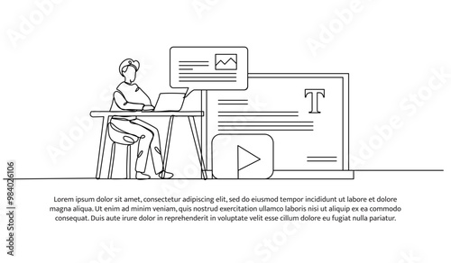 Continuous one line design of a social media admin. Minimalist style vector illustration on white background.