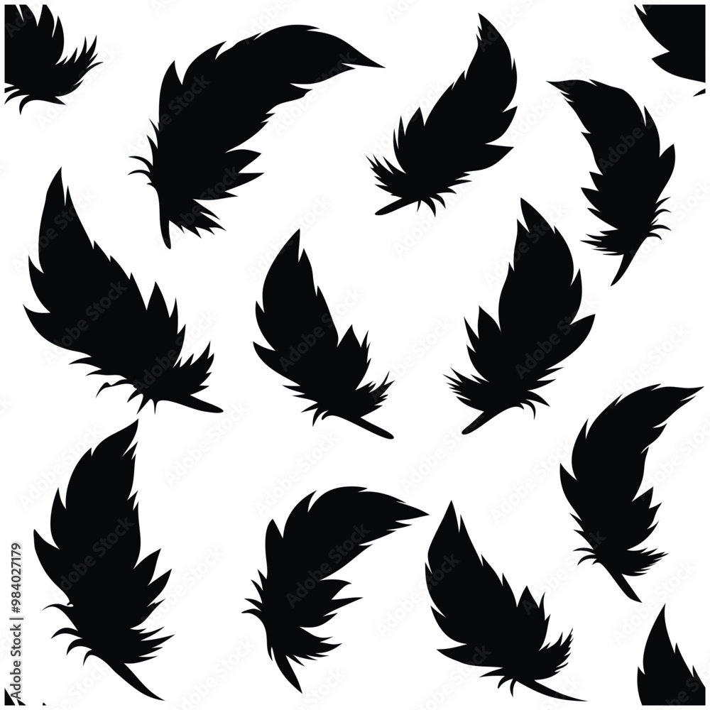 Fototapeta premium Seamless Fluffy Feathers and Plume Quills Silhouettes.