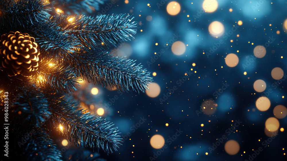 Shimmering Christmas Garland Lights on Dark Blue Shimmering Christmas Garland Lights on Dark Blue