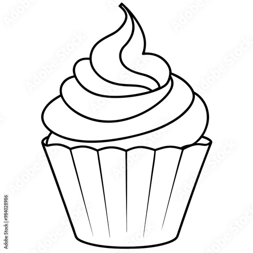 sweet cupcake with cream outline coloring book page line art drawing