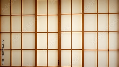 Japanese shoji style wood paneling with delicate grid pattern in natural cedar wood