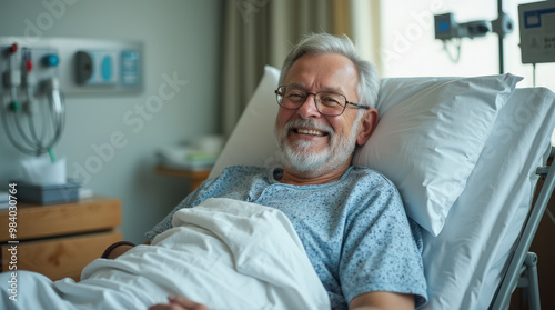 Happy Patient Recovering in Hospital Bed - Positive Recovery, Healthcare, Senior Care, and Hospital Smiles