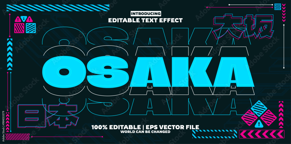 Naklejka premium Osaka Japan editable text effect in new modern trend style
