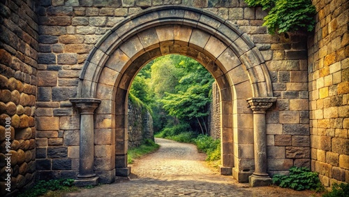 Ancient stone archway entrance surrounded by leading lines