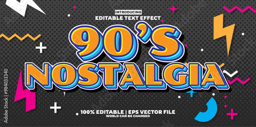 Nostalgia 90 editable text effect in new modern trend style