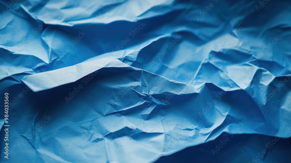Obraz premium Close-up of a blue sheet of paper with creases and folds visible, providing a textured background or template for various design uses