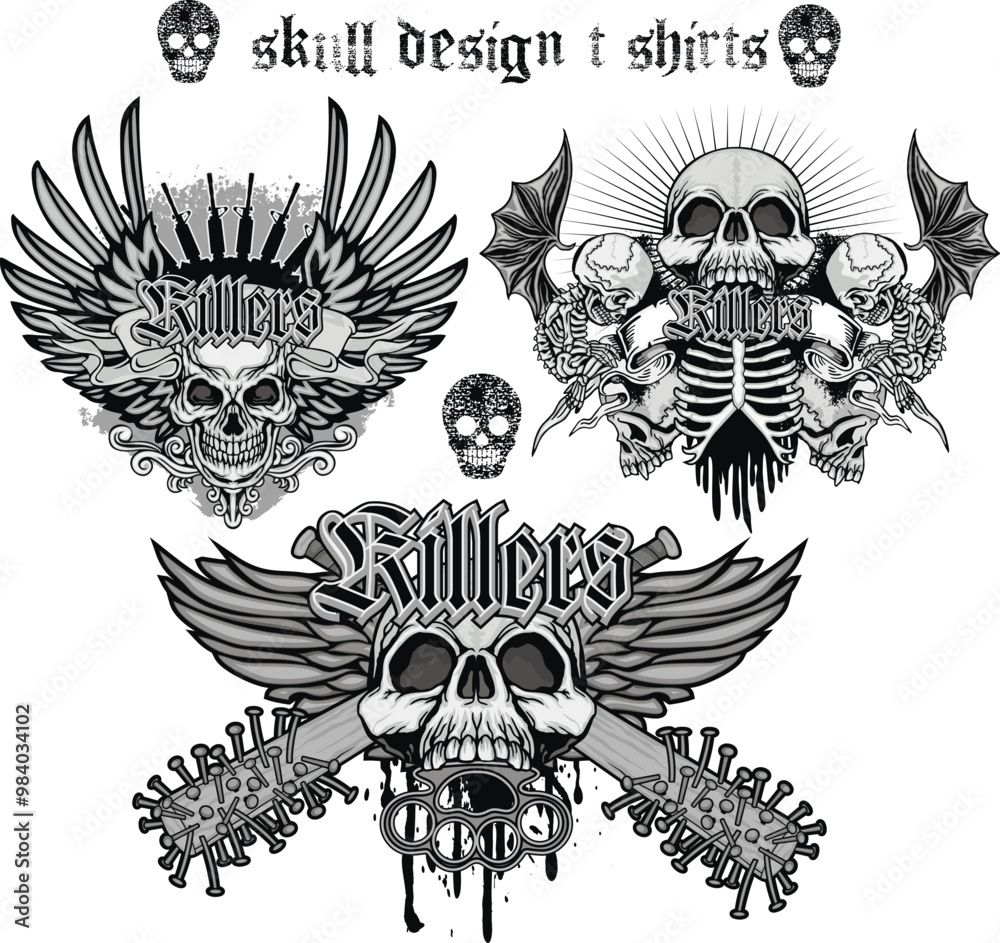 Obraz premium Gothic sign with skull, grunge vintage design t shirts