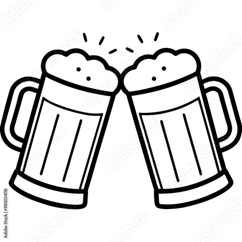 toasting beer glasses outline coloring book page line art drawing