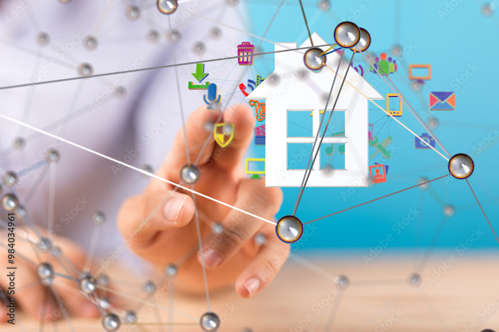 home data. Digital cyberspace with particles and Digital data network connections concept.