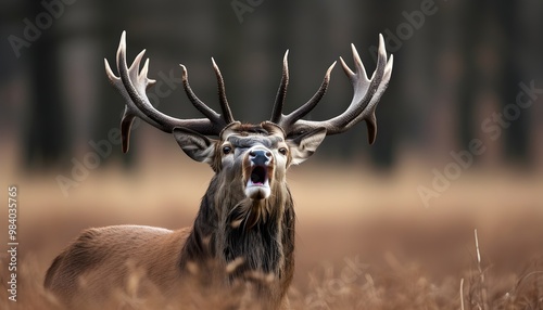 Majestic fallow deer stag vocalizing during the vivid rutting season photo