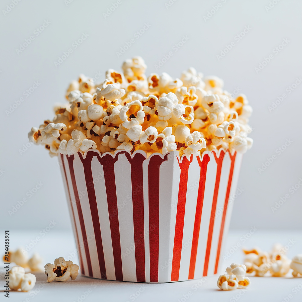 Popcorn in a box on a white background Copy space Popcorn in a box on a white background Copy space