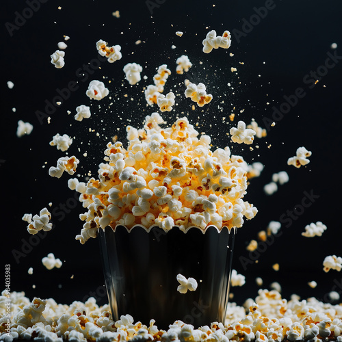 Popcorn in a black box on a black background
