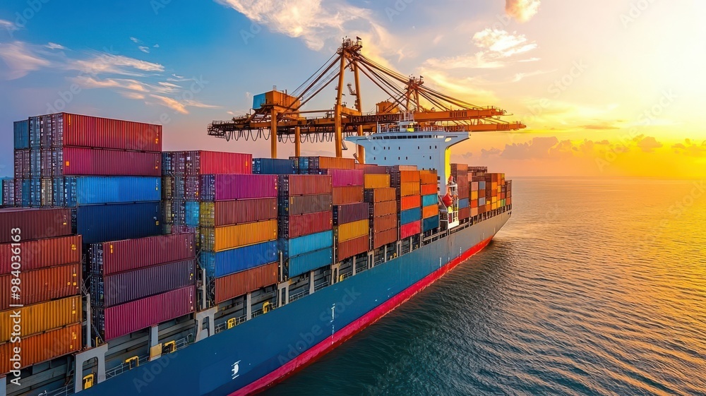Fototapeta premium International shipping hubs linked by digital marketing strategies, cross-border marketing in logistics