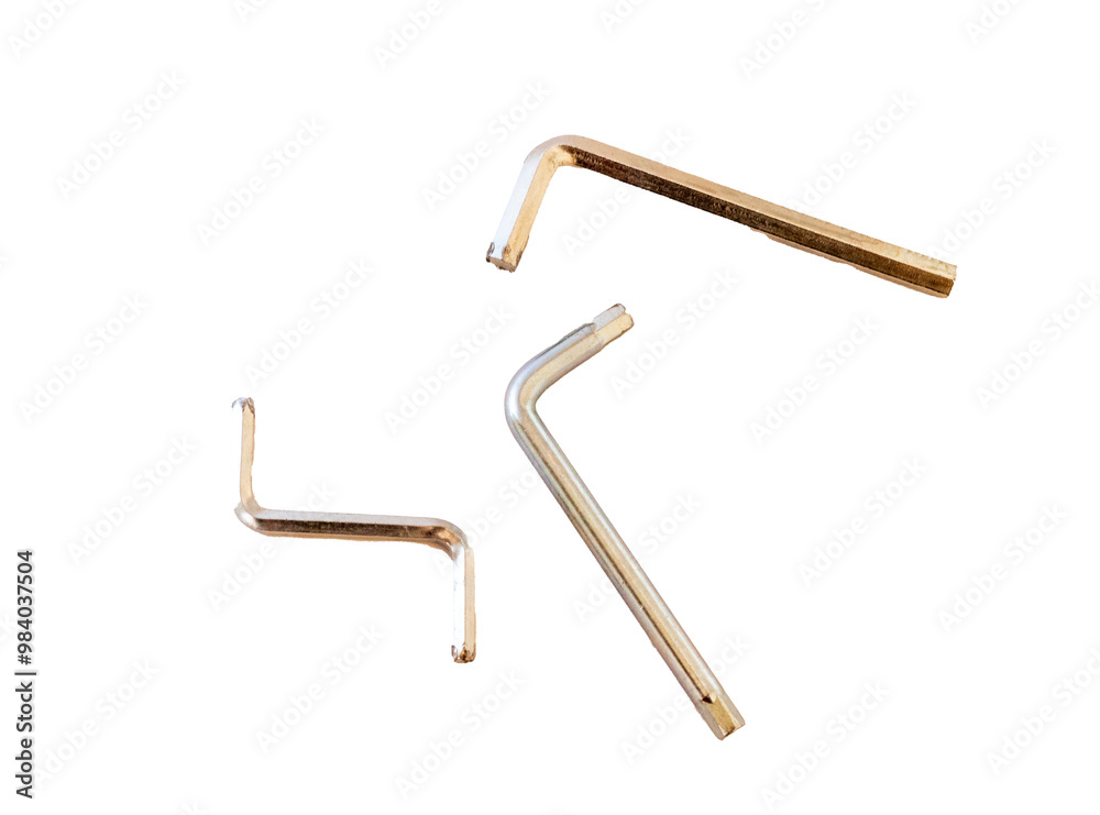 Close up shot of the different sizes of angle keys on transparent background Close up shot of the different sizes of angle keys on transparent background