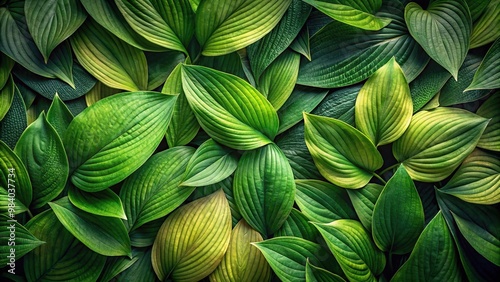 Arrangement of overlapping leaves in varying shades of green