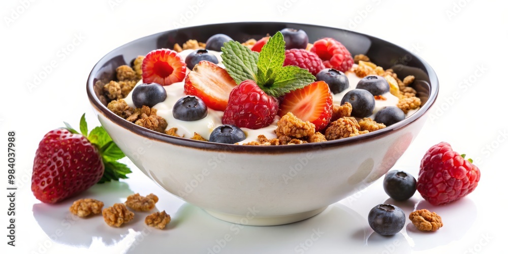 A Bowl of Granola, Yogurt, and Fresh Berries A Healthy and Delicious Breakfast Option A Bowl of Granola, Yogurt, and Fresh Berries A Healthy and Delicious Breakfast Option