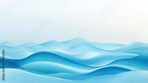 A blue ocean with waves crashing against the shore. The water is calm and peaceful, with no signs of any disturbance. The sky is clear and blue, with no clouds in sight. The scene is serene