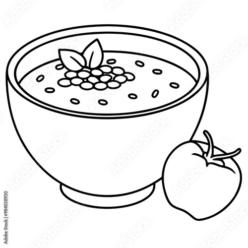 tomato and lentil soup outline coloring book page line art drawing