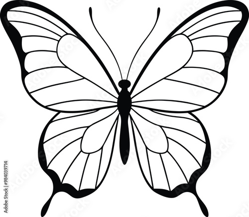 black butterfly line art vector illustration silhouette, Print