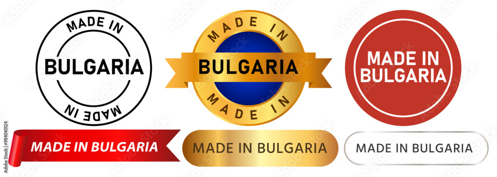 Made in Bulgaria product manufactured export producing marketing stamp colorful badges sticker emblem design set collection Made in Bulgaria product manufactured export producing marketing stamp colorful badges sticker emblem design set collection
