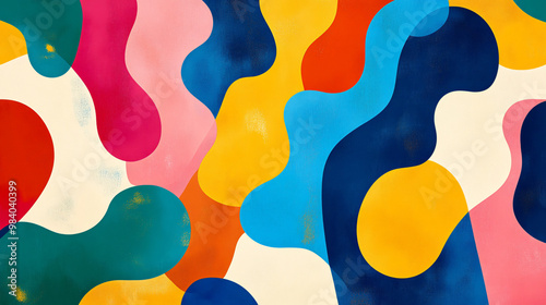 A visual of a quirky abstract shape pattern with vibrant and playful colors.