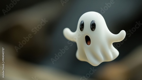 A white ghost is flying in the air with its mouth wide open. The ghost has a creepy and eerie appearance, which gives the image a spooky and unsettling mood photo