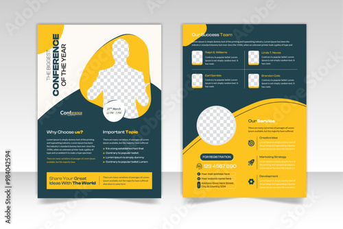 Event double page Flyer Template . Modern Clean Flyer Design. Business conference flyer template design