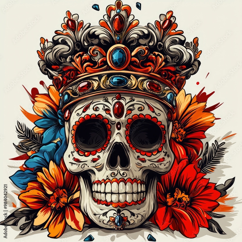 Sugar Skull with Crown and Flowers Sugar Skull with Crown and Flowers
