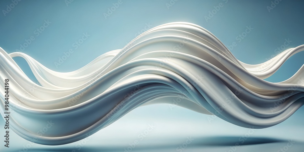 Serene Asymmetrical Flow 3D Abstract White Form in Wave-Like Pattern Against Soft Light Blue Background, Emphasizing Movement and Fluidity with Realistic Lighting and Gentle Serene Asymmetrical Flow 3D Abstract White Form in Wave-Like Pattern Against Soft Light Blue Background, Emphasizing Movement and Fluidity with Realistic Lighting and Gentle