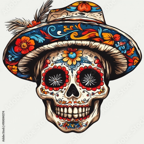 Sugar Skull with Traditional Mexican Hat